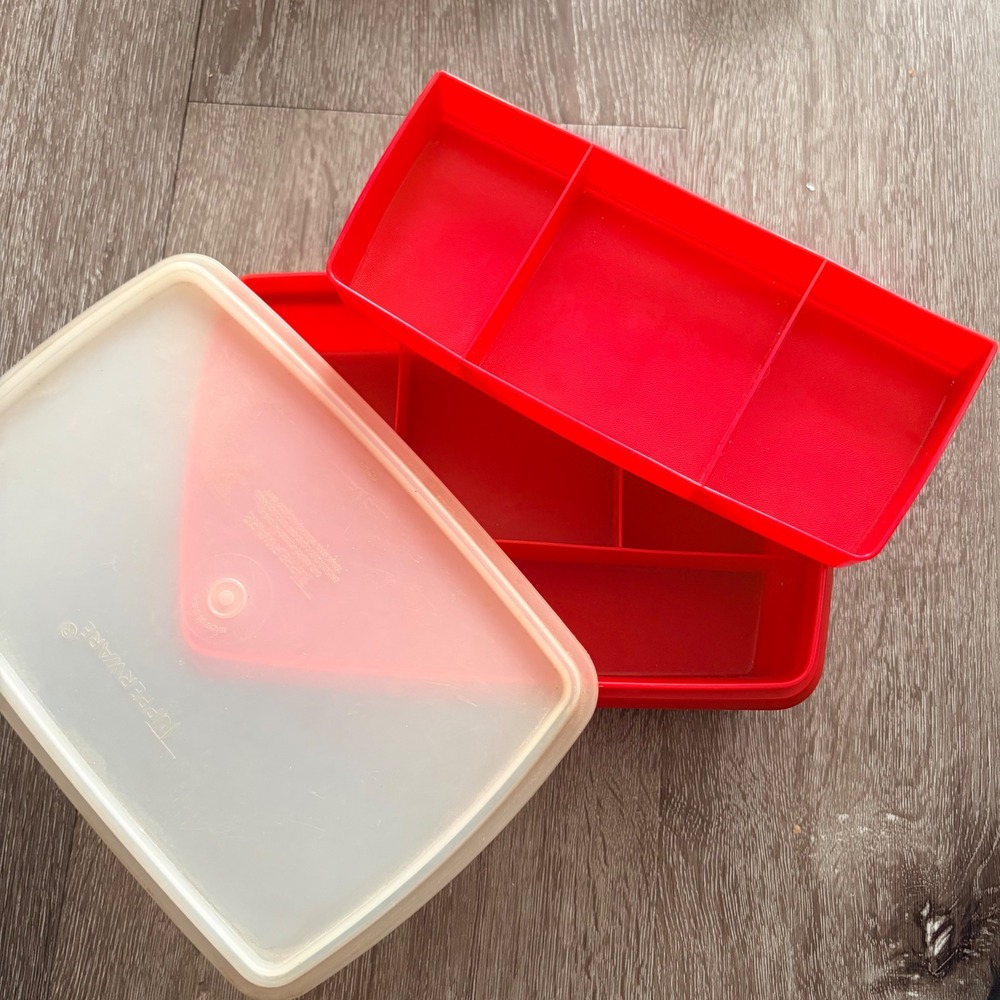 Vintage TupperCraft Tupperware Red Craft Organizer Box with Tray Lid 767-2 USA